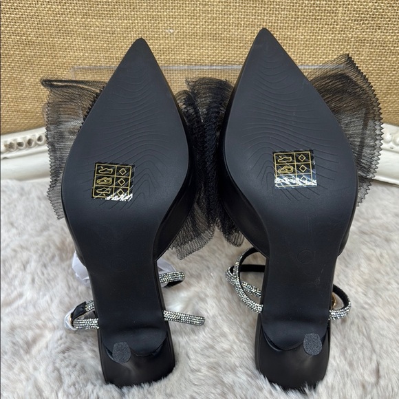 Perphy Rhinestone Mesh Bow Slingback Stiletto Heel Pumps, NWT, Size 7 - Picture 9 of 15